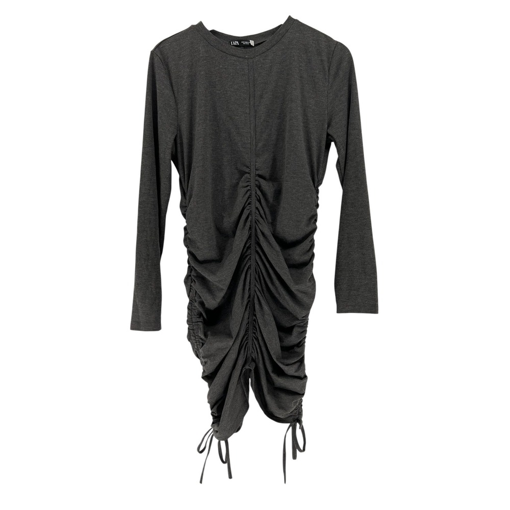 LAPA Charcoal Gray Ruched Drawstring Midi Dress Women's Size XL Long Sleeve